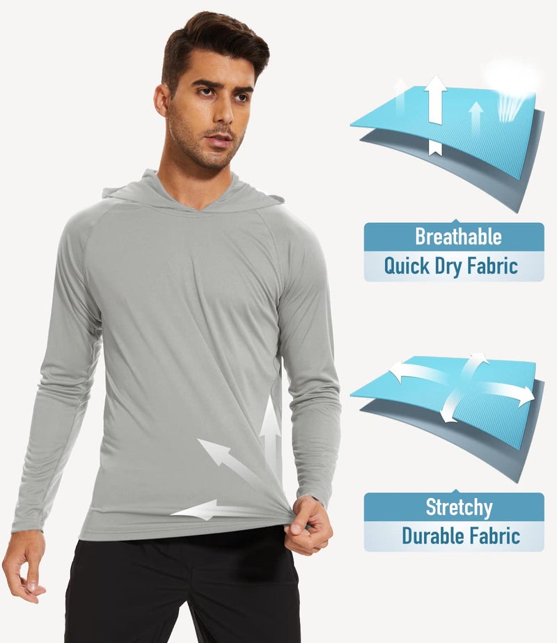 MAGCOMSEN Men's Hooded Swim Shirt - Long Sleeve UV Protection Quick Dry Athletic Rash Guard, Grey - Image 4
